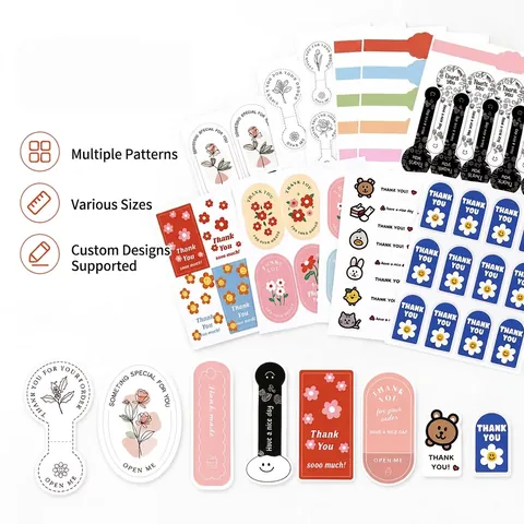 Autocollants Créatifs Thank You en Anglais Étiquettes Adhésives pour Boîte Cadeau Emballage Motif Floral Ours Scellés Articies de Fête