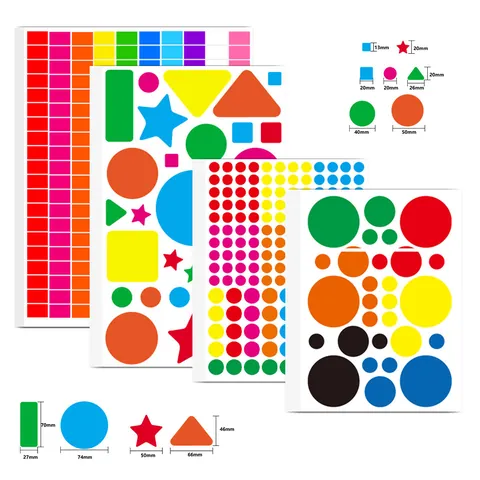 Colorful Geometric Self Adhesive Label Stickers Multi Shape Round Star DIY Decorative Stickers For Kindergarten Office Sealing
