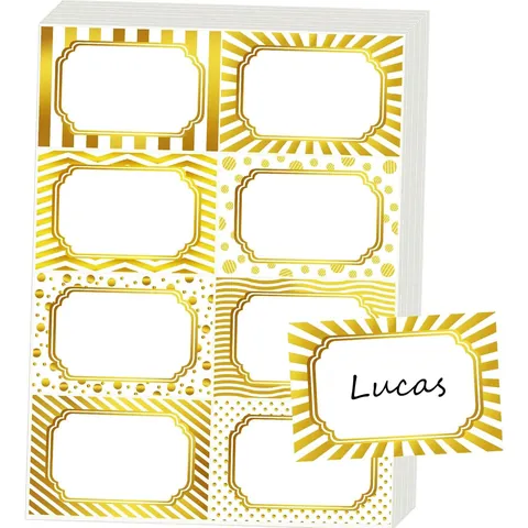 8 Pcs Gold Foil Name Sticker Labels Writable Large Rectangular Self-adhesive Gift Tags For Office Organizing School Stationery