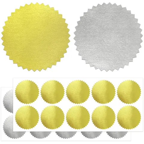 50mm Metallic Embossed Foil Seal Stickers Gold Silver Gear Round Labels For Envelope Diplomas Gift Wrapping DIY Seal Stickers