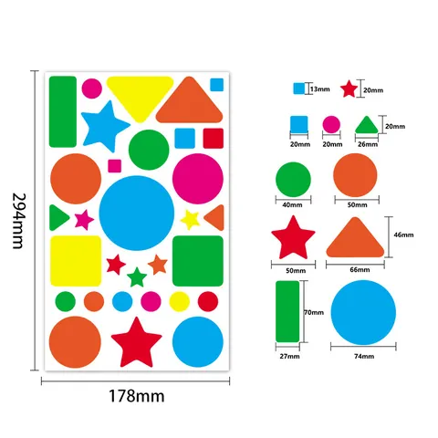 Colorful Geometric Self Adhesive Label Stickers Multi Shape Round Star DIY Decorative Stickers For Kindergarten Office Sealing