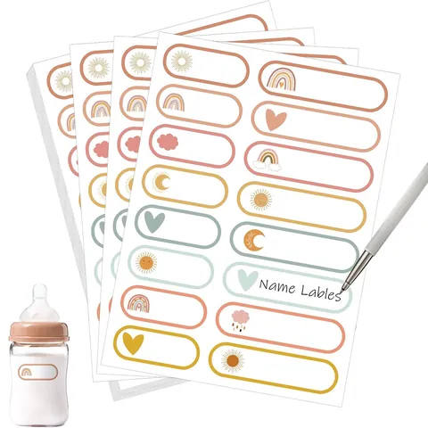 Waterproof Cute INS Style Name Labels For Kids School Supplies Synthetic Paper Rainbow Heart Pattern Decorative Stickers
