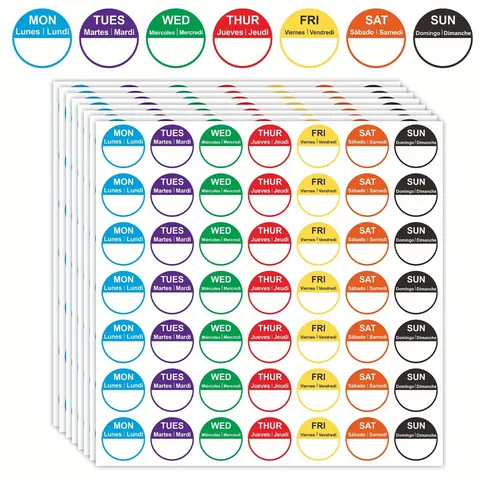 Multi Color Weekly Planner Round Stickers English Spanish French Week Labels For Water Bottle Meal Prep Gift Decoration