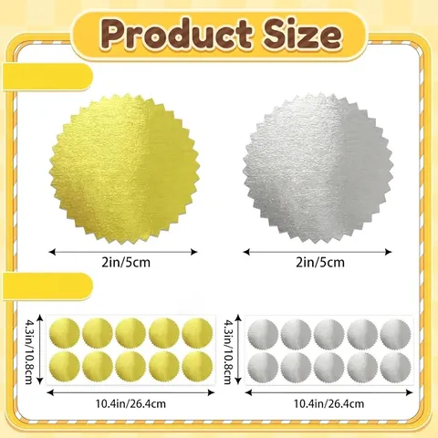 50mm Metallic Embossed Foil Seal Stickers Gold Silver Gear Round Labels For Envelope Diplomas Gift Wrapping DIY Seal Stickers