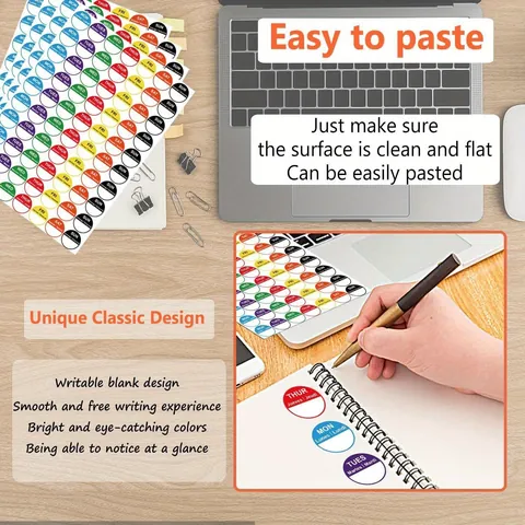 Multi Color Weekly Planner Round Stickers English Spanish French Week Labels For Water Bottle Meal Prep Gift Decoration
