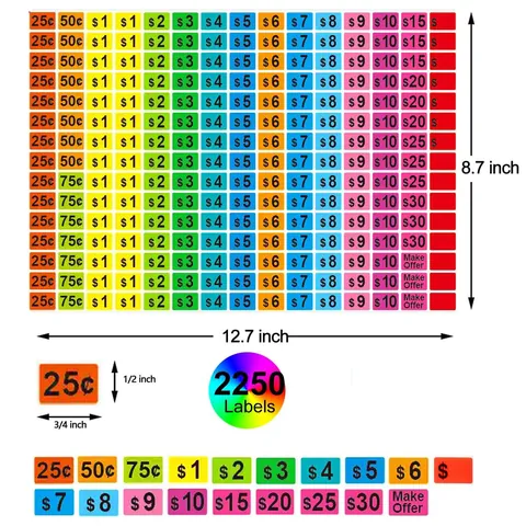 Etiquetas De Precios Coloridas Pegatinas De Papel Estucado Removibles Para Venta De Garaje Mercado De Pulgas Venta Minorista DIY