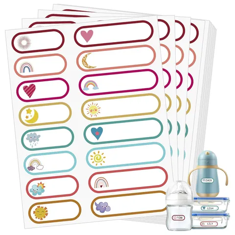 Autocollants de Nom de Dessin Animé Imperméables Étiquettes en Bande Longue pour Enfants École Bouteille Tasse Décoration Papeterie
