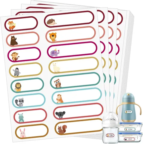 Cartoon Animal Waterproof Writable Name Labels Self Adhesive Colorful Border Stickers For School Kids Home Supplies
