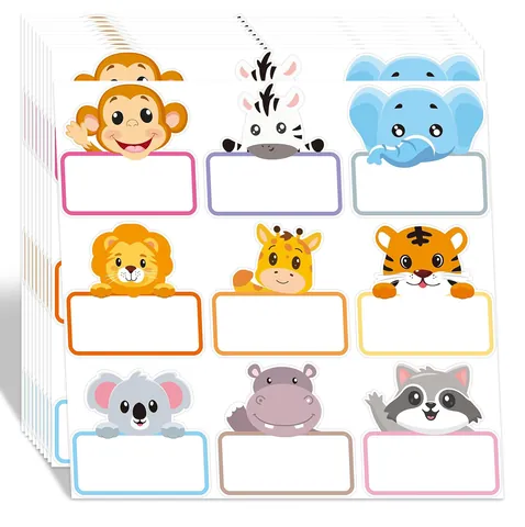 Cartoon Animal Name Stickers Write-on Self-Adhesive Labels Colorful Border School Office Stationery Identifying Sticker