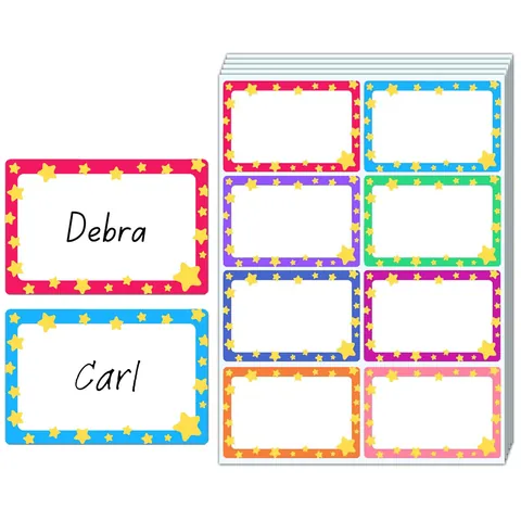 Etiquetas de Nombre de Dibujos Animados de Estrellas Papel Sintético Adhesivo para Escuela Oficina Escritorio Decoración DIY