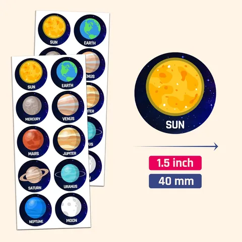 Cartoon Round Stickers Set for Kids Solar System Planet Dinosaur Donut Unicorn Patterns Decorative Decals for DIY Stationery Scrapbook School Supplies
