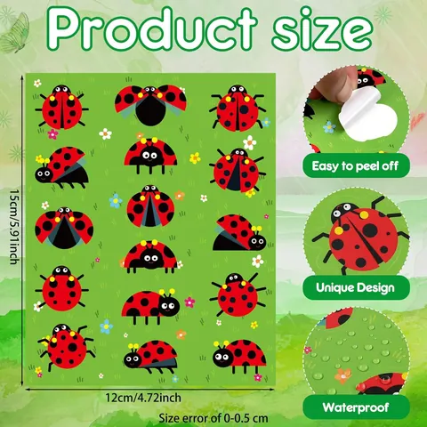 Cartoon Ladybug Shape Stickers For Kids School Classroom Decoration Insects Pattern Self Adhesive Stationery Labels Reward