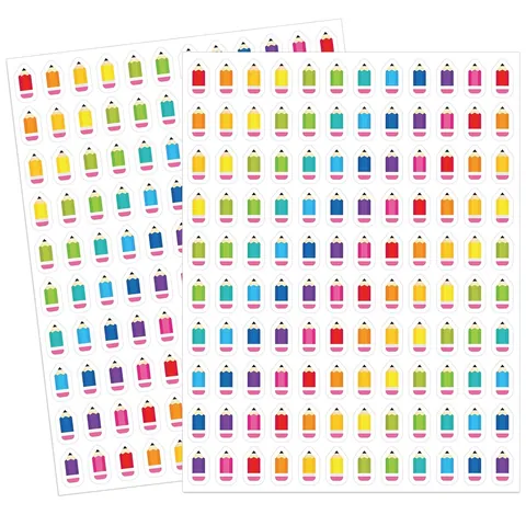 Colorful Pencil Shaped Stickers Waterproof Synthetic Paper Reward Labels For Teachers Students Stationery DIY Scrapbooking