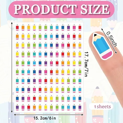 Colorful Pencil Shaped Stickers Waterproof Synthetic Paper Reward Labels For Teachers Students Stationery DIY Scrapbooking