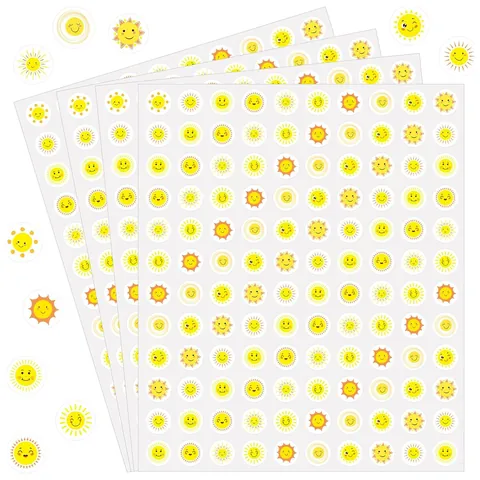 Yellow Mini Sun Smiley Face Stickers Cartoon Decorative Decals For Kids Party Invitation Card Diary DIY Scrapbook Decor Small Round Labels
