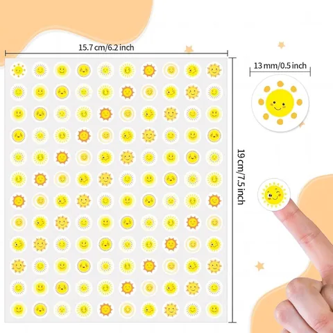 Yellow Mini Sun Smiley Face Stickers Cartoon Decorative Decals For Kids Party Invitation Card Diary DIY Scrapbook Decor Small Round Labels