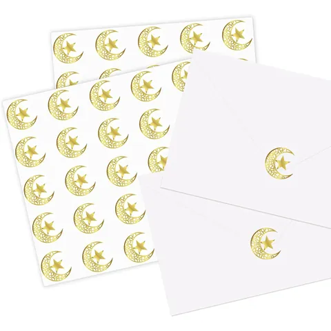 Gold Foil Star Moon Stickers For Wedding Invitation Envelope Seal Eid Mubarak Ramadan DIY Craft Decorative Sealing Labels