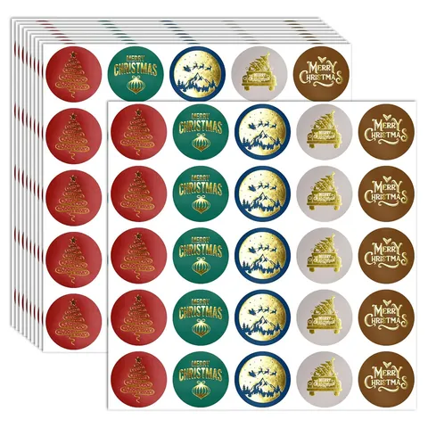 Gold Stamped Merry Christmas Stickers Round Gold Foil Holiday Decorative Labels For Gift Box Card Envelope Seal Party Supplies