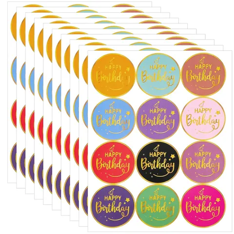 Pegatinas Redondas de Feliz Cumpleaños con Estampado Dorado Etiquetas de Sellado para Pasteles Sobres Decoración de Fiestas
