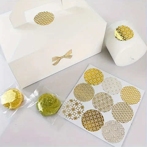 Gold Stamping Round Envelope Seal Stickers For Wedding Invitation And Eid Gift Wrapping Geometric Floral Sealing Stickers
