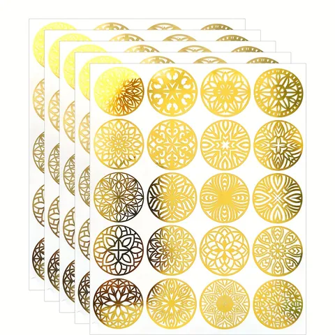 Autocollants Décoratifs Mandala Dorés Ronds Effet Bronzage Pour Scrapbooking Emballage Cadeau Sceaux Enveloppe Étiquette Mandala