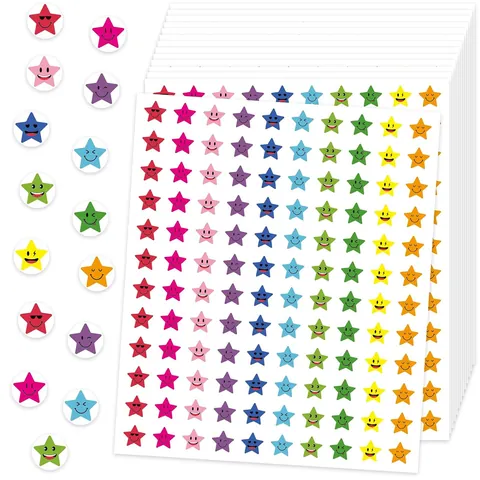 Colorful Star Round Stickers Reward Labels For Teachers Students Classroom Supplies Motivational Self-Adhesive Sticker