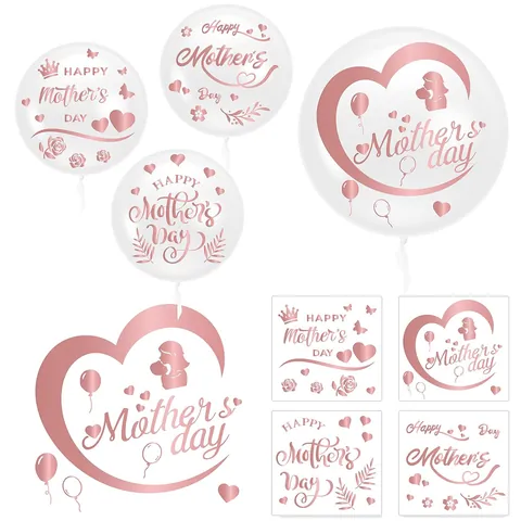 Happy Mother's Day Balloon Stickers Rose Gold Metallic DIY Self Adhesive Bobo Balloon Decoration Stickers For Party Anniversary Celebration
