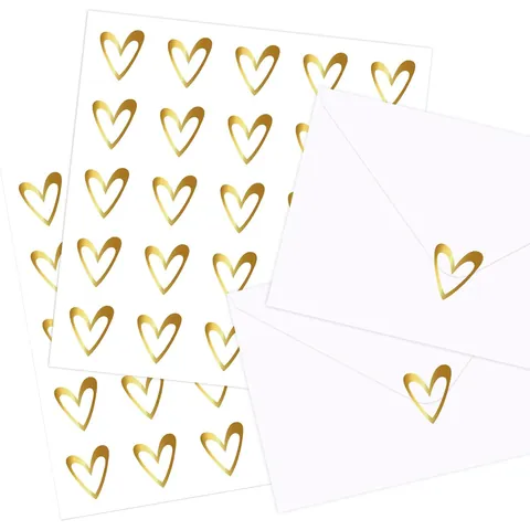 Golden Heart Stickers Hot Stamping Gold Foil Envelope Seal Labels For Wedding Invitation Holiday Party Scrapbooking DIY Decor