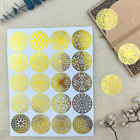 Autocollants Décoratifs Mandala Dorés Ronds Effet Bronzage Pour Scrapbooking Emballage Cadeau Sceaux Enveloppe Étiquette Mandala