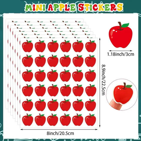 Mini Red Apple Cartoon Stickers Waterproof Teacher Reward Labels For School Classroom Incentive Decoration Decorative Stickers