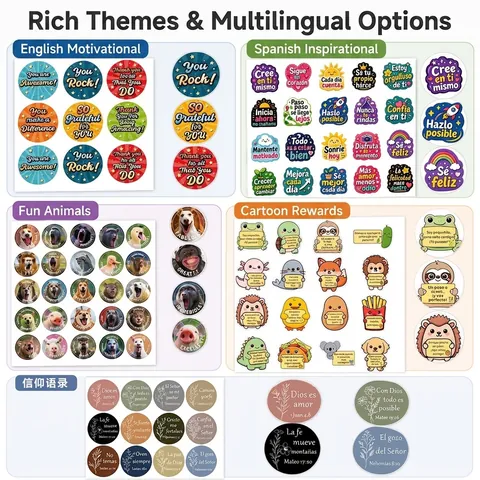 Cartoon Animal Motivational Stickers English Spanish Bilingual Reward Labels For School Teachers Students Scrapbooking Decor