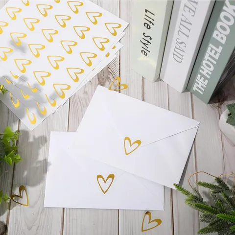 Golden Heart Stickers Hot Stamping Gold Foil Envelope Seal Labels For Wedding Invitation Holiday Party Scrapbooking DIY Decor