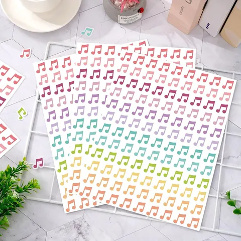 Waterproof Colorful Musical Note Stickers DIY Journal Scrapbooking Decorative Music Symbol Self Adhesive Synthetic Paper Stickers