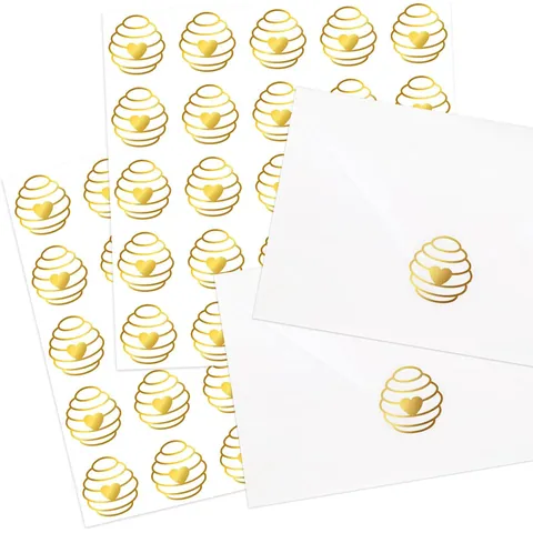 Gold Foil Heart Honeycomb Stickers Gold Stamping Sealing Labels For Wedding Invitation Party Envelope DIY Decor Stickers