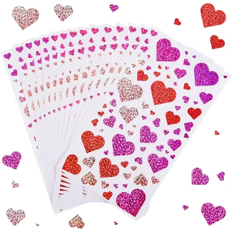 Laser Glitter Heart Stickers For Gift Wrapping Scrapbooking Cards Valentine's Day Birthday Wedding Decorations Self Adhesive Stickers