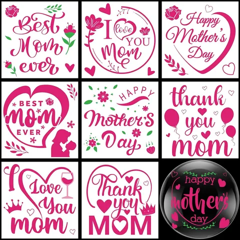 Magenta Mother's Day DIY Balloon Stickers Lettering Label For Party Decoration Best Mom Ever Waterproof BOPP Window Sticker