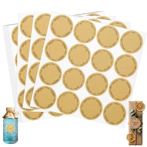 Kraft Paper Sticker Labels Round Floral Wreath Decorative Seals For Gift Wrapping Packaging Envelope Sealing DIY Crafts Scrapbooking