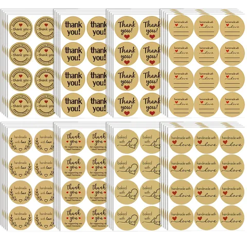 Kraft Paper Thank You Stickers Round Handmade With Love Labels For Small Business Baking Gift Packaging Seal Labels