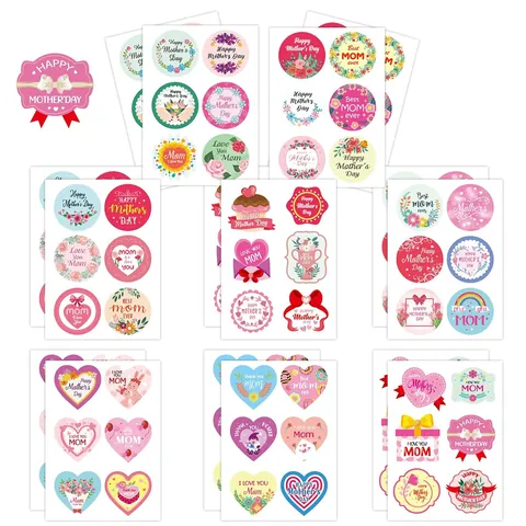 Adesivi Buona Festa della Mamma Design Floreale a Cuore Etichette di Sigillatura in Carta Patinata per Scatole Regalo