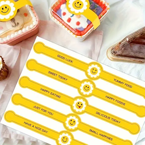 Yellow Sun Smiley Long Strip Sealing Sticker For Handmade Dessert Pastry Box Decoration Baking Packaging Adhesive Labels