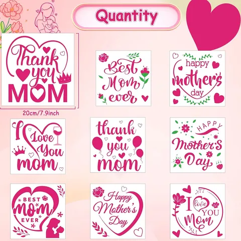 Magenta Mother's Day DIY Balloon Stickers Lettering Label For Party Decoration Best Mom Ever Waterproof BOPP Window Sticker