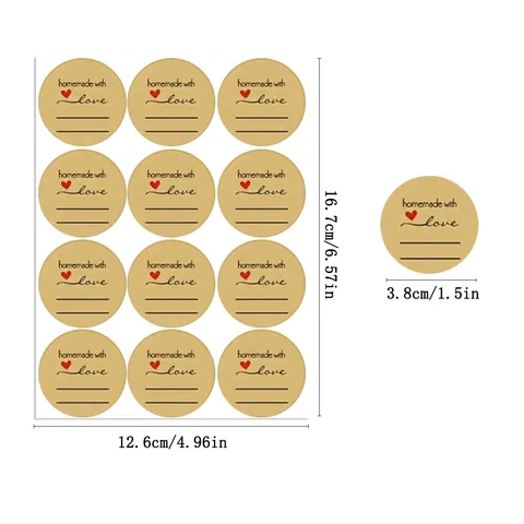 Kraft Paper Thank You Stickers Round Handmade With Love Labels For Small Business Baking Gift Packaging Seal Labels