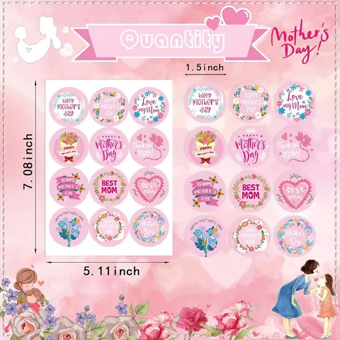 Muttertag Blumen Aufkleber Happy Mother's Day Versiegelung Etiketten Für Geschenkverpackungen Grußkarten Tortenschachtel