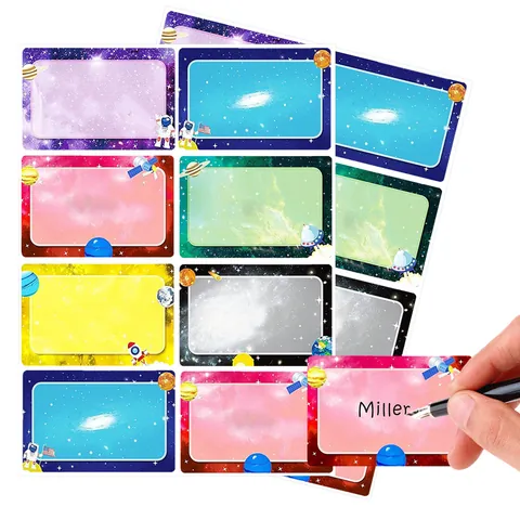 Space Universe Writable Name Labels Astronaut Rocket Galaxy Design Self Adhesive Stickers For Student Stationery Organization