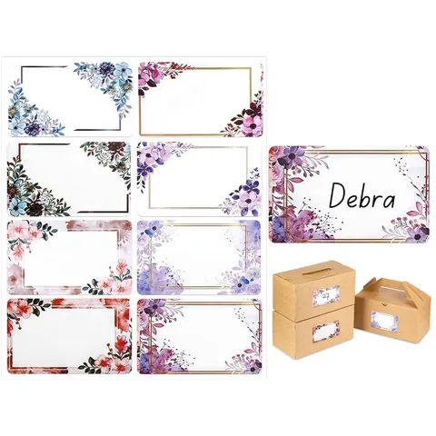 Floral Blank Stickers Colorful Name Tags Labels For Wedding Valentine Gift Decoration Waterproof Synthetic Paper Stickers