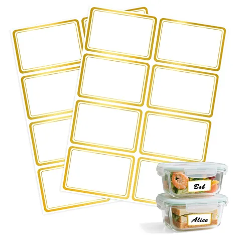 Writable Blank Name Labels With Gold Foil Border Rounded Rectangular Self Adhesive Paper Stickers For School Office Organization
