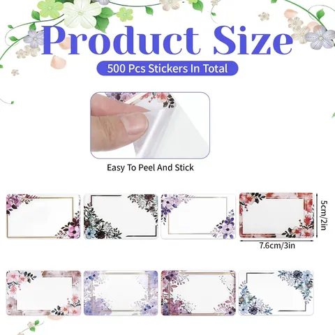 Floral Blank Stickers Colorful Name Tags Labels For Wedding Valentine Gift Decoration Waterproof Synthetic Paper Stickers