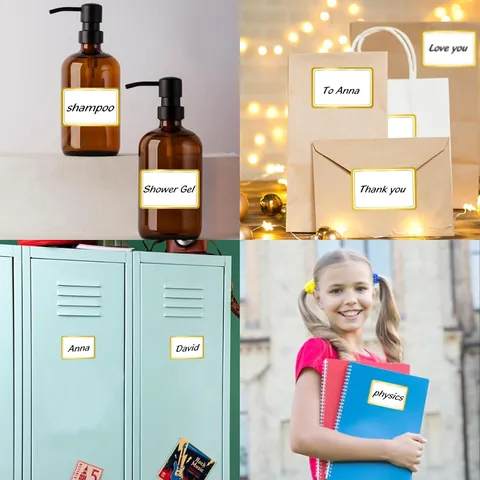 Writable Blank Name Labels With Gold Foil Border Rounded Rectangular Self Adhesive Paper Stickers For School Office Organization