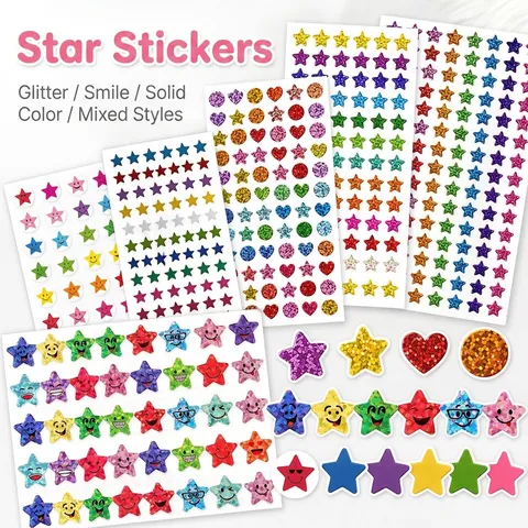 Holographic Laser Star Heart Stickers Self Adhesive Geometric Labels For Scrapbooking Gift Envelope Seal Reward Stickers School Office Supplies