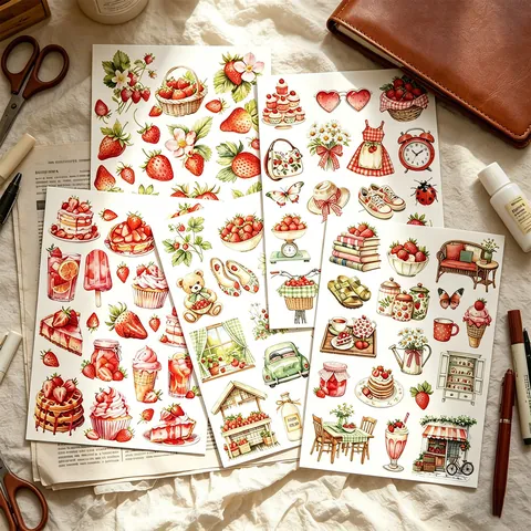 Strawberry Sweetheart Hand Ledger Stickers Watercolor Dessert Collage Material Simple Cute Journal Scrapbooking DIY Decoration